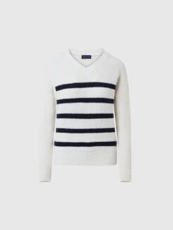 Striped V-neck Sweater -North Sails Apparel hi res 095460 C001 psfront1